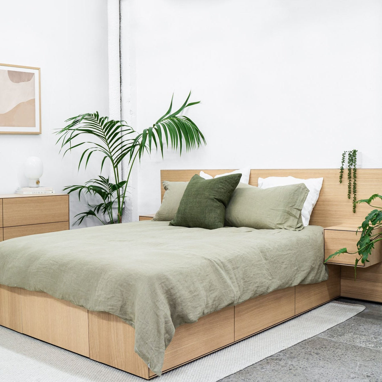 Slim 7 Drawer Bed Base with Headboard and Bedsides - Oak