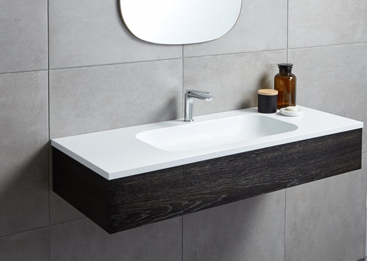 Corian Solid Surface Matt White 12mm Custom Vanity Top with Single Rectangular Bowl