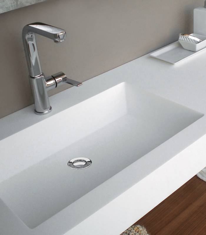 Corian Solid Surface Matt White 12mm Custom Vanity Top with Single Rectangular Bowl