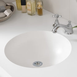 Corian Solid Surface Matt White 12mm Custom Vanity Top with Double Round Bowl