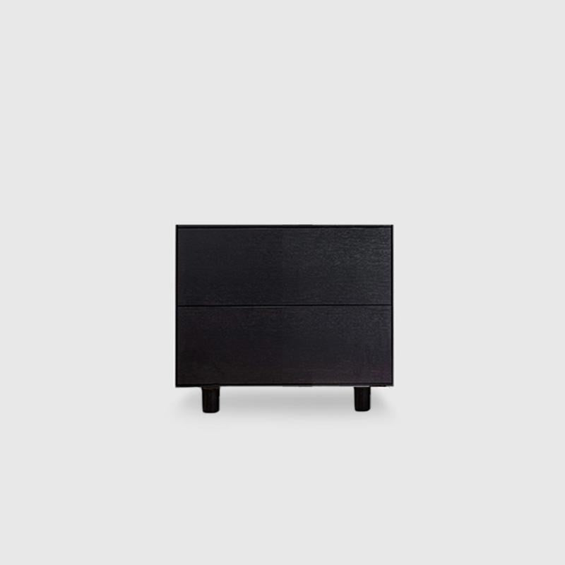 Slim 2 Drawer Wide Bedside - Black Oak