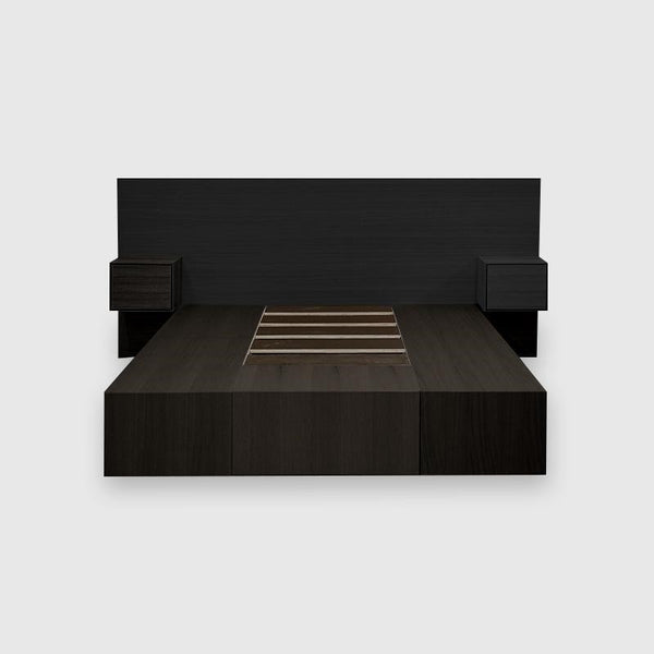 Slim 7 Drawer Bed Base with Headboard and Bedsides - Black Oak